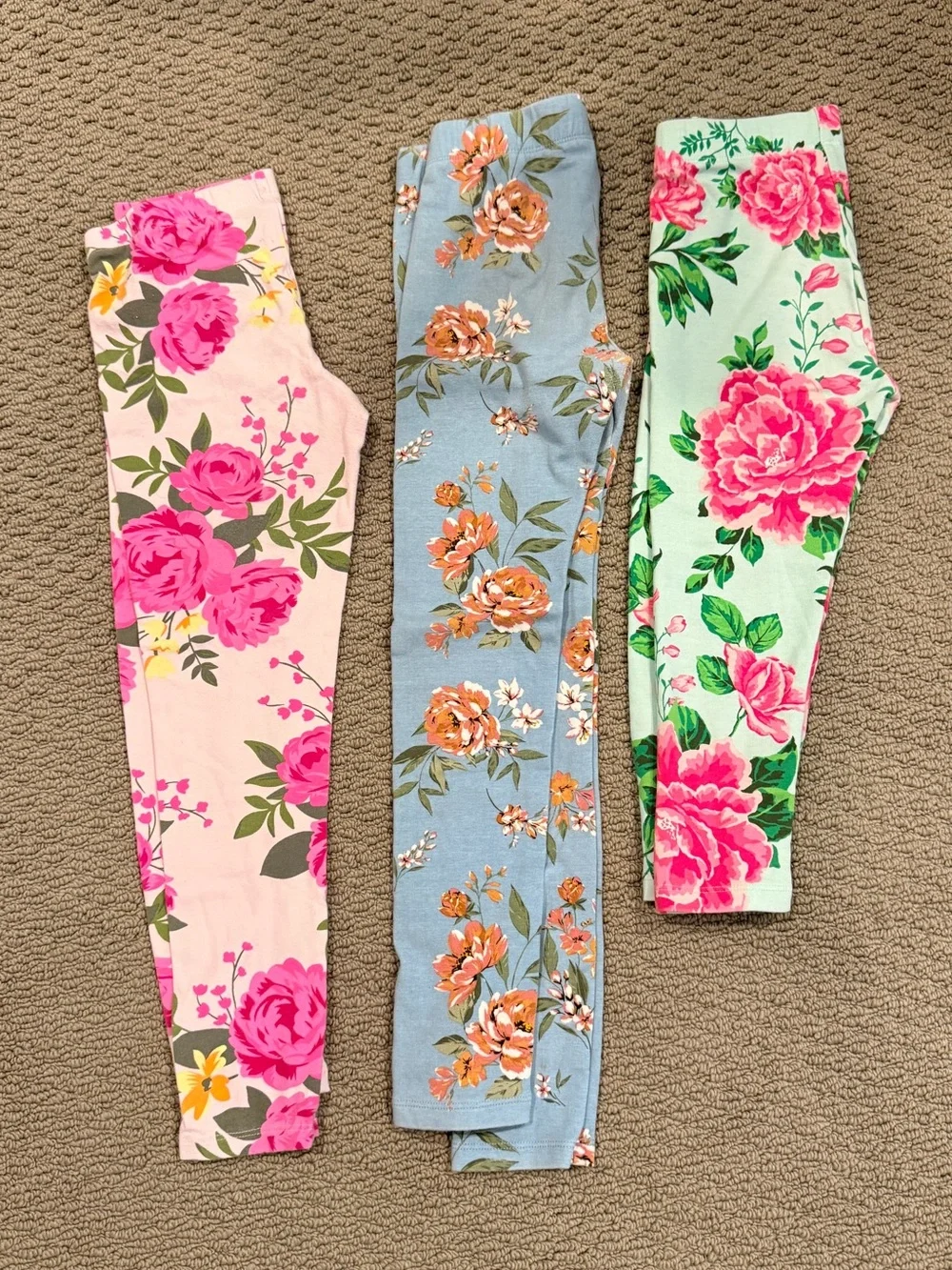 Kids Floral Leggings - Pink, Blue & Mint - Pack of 3 Gymboree leggings size 7-8